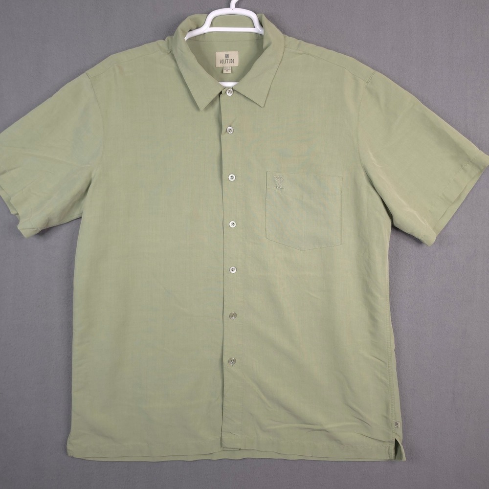 Solitude Mens XL Sage Green Short Sleeve Button Down Modal Blend Palm Tree Shirt